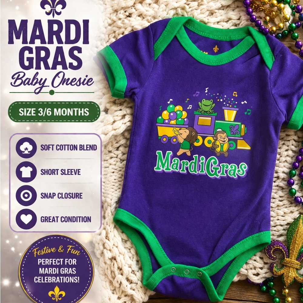 Mardi Gras Purple & Green Baby Onesie - Kids One Piece Brand New
